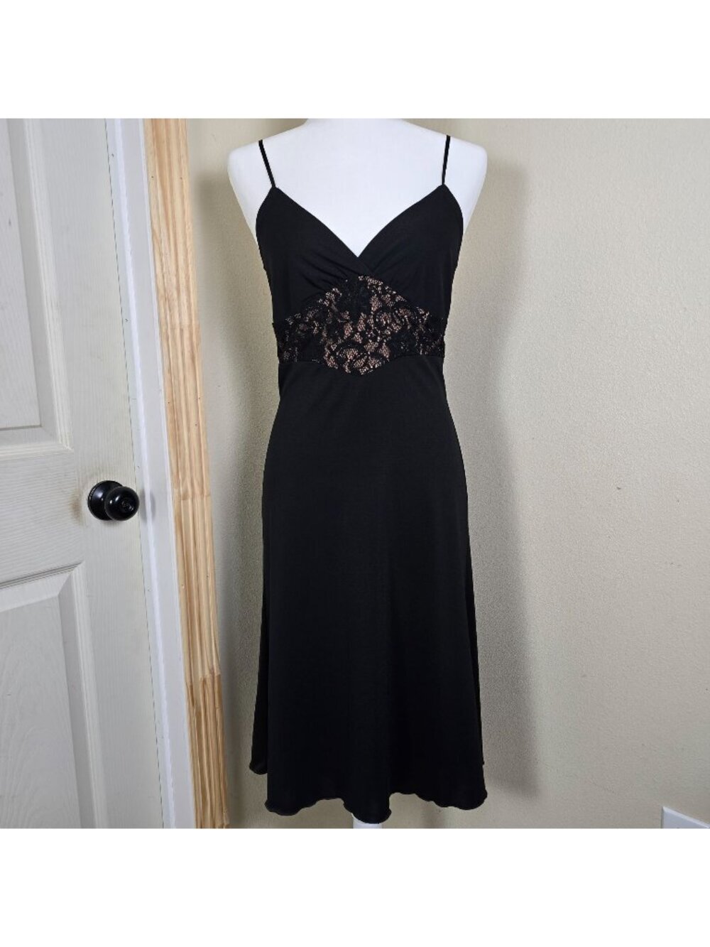 Y2K Bisou Bisou Michele Bohbot Womens Black Spaghettie Strap Midi Dress Size 4